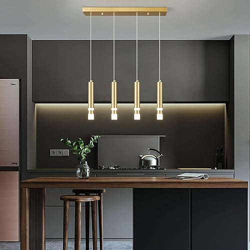 Miniatura 6 de Lámpara colgante moderna para comedor de 4 luces, accesorio de cocina, regulable, LED, dorado, iluminación colgante para isla de cocina, luces
