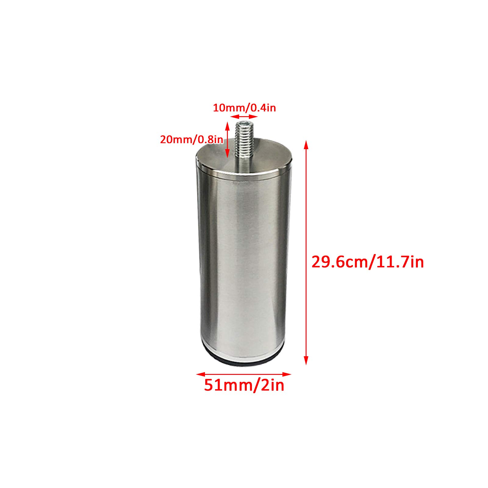 inless - Gambe filettate in acciaio, 4 pezzi, 29,7 cm, antiscivolo, per divano, letto, cucina e bagno, supporto per mobili da bagno, in metallo spazzolato massiccio