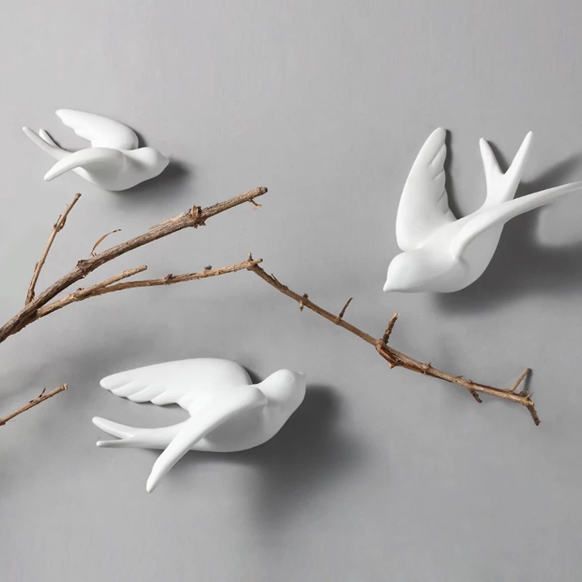Dekoracje ścienne 3D, Biała ceramiczna rzeźba ptaka 3D, dekoracja ścienna, wisząca(Left,L)
