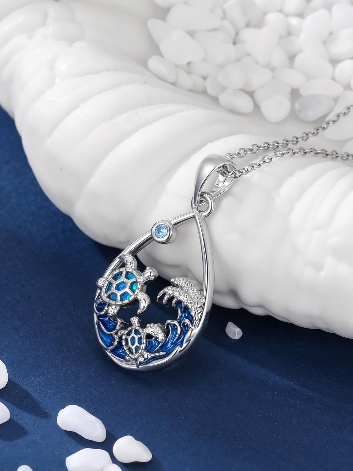 POIUY Sea Turtle/Dolphin Necklace for Women 18K White Gold Ocean Animal Pendants Summer Beach Jewelry Birthday Gifts for Mom Grandma Wife Sister Her