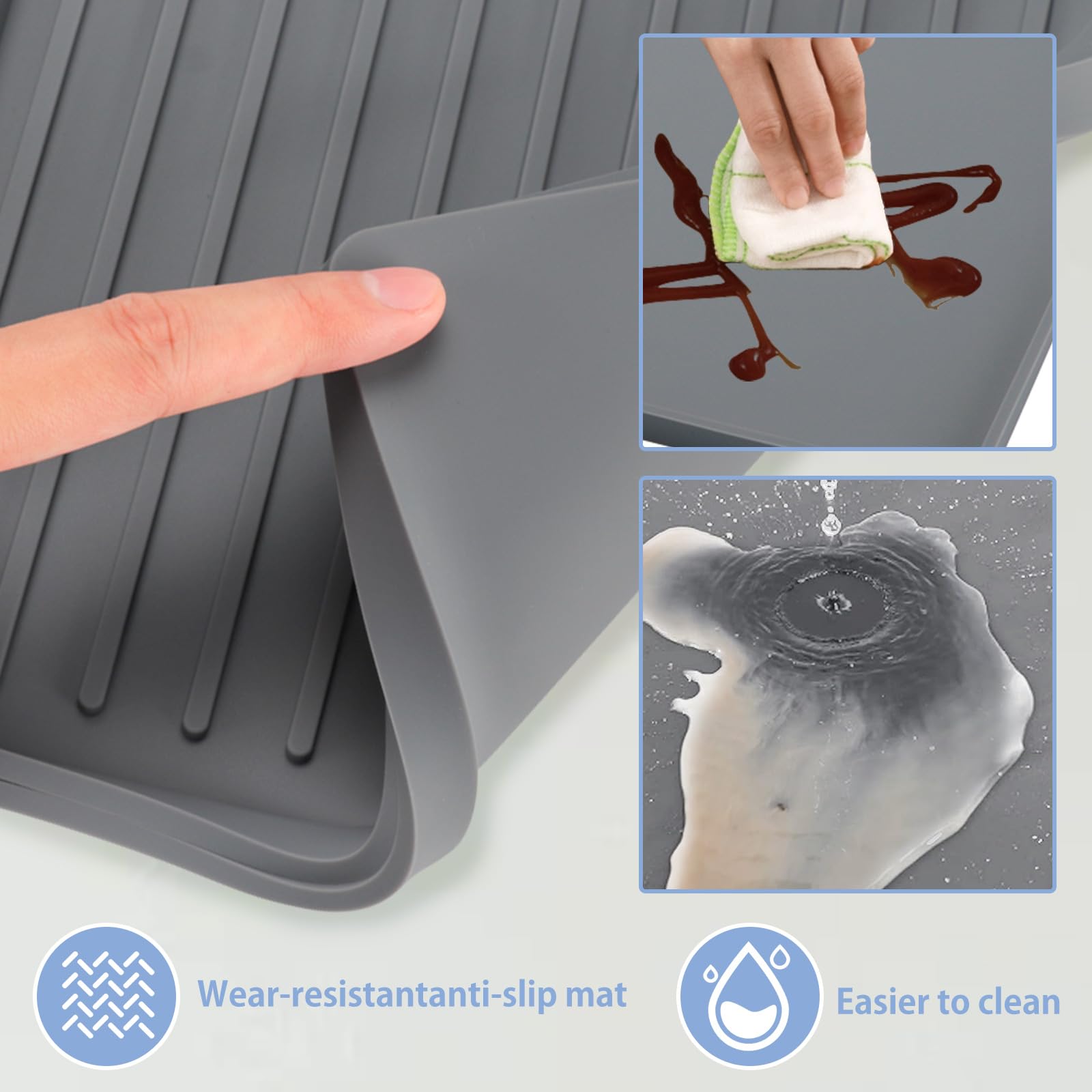 Tappetino Macchina Caffe, Antiscivolo Silicone Tappetino per Macchina da Caffè Tappetino in Silicone per Caffè con Bordo Rialzato, per Bar Piani Cucina Uffici e Tavoli da Pranzo (Grigio)