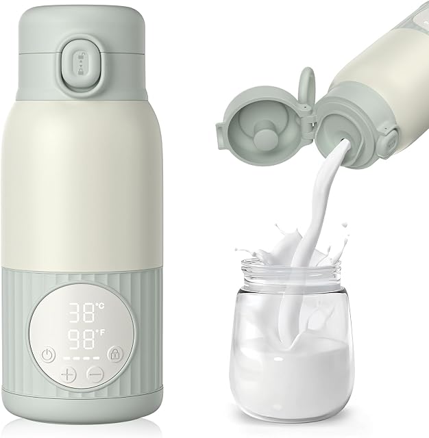 Portable Bottle Warmer for Breast Milk,Formula or Water 13oz Large Capacity,100W Power Fast Warming & Precise Temp Control Baby Milk Warmer for Travel (Grey)