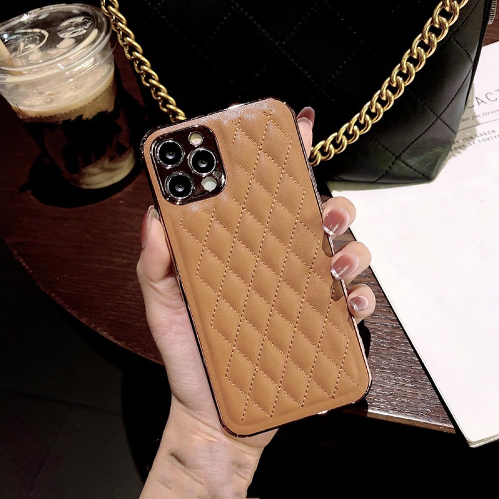 Étui de téléphone en cuir souple iPhone 11 Pro Max marron motif treillis de placage