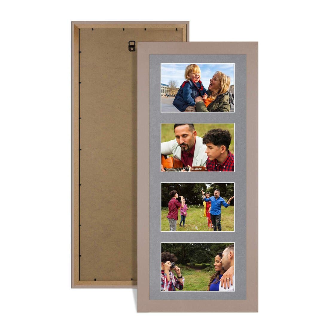 Procut Global 50X20CM Rose Gold Photo Frames For Multiple Pictures with Mid Grey Mount-Modern Collage Frame with 4 Apertures (4x) 6X4-Engineered Wood with Shatterproof Perspex