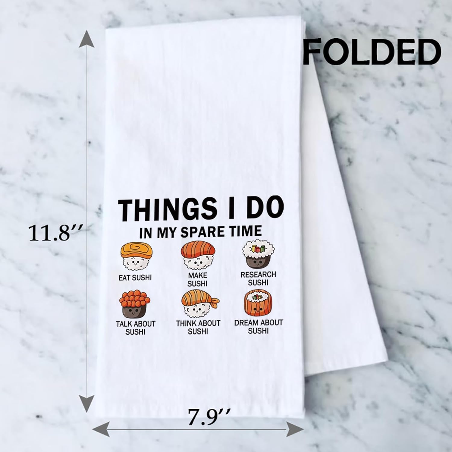 PXTIDY Sushi Kitchen Towel Sushi Gift Sushi Lover Gift Japanese Food Gift for Chef Sushi Tea Dish Towel (Sushi in My Spare TIME Towel) - Image 2