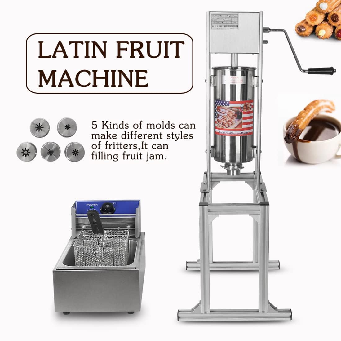 Macchina Professionale per Churros, Attrezzatura Verticale per Snack A Base di Ciambelle Spagnole con Friggitrice Elettrica da 6 Litri per Ristoranti E Panetterie.