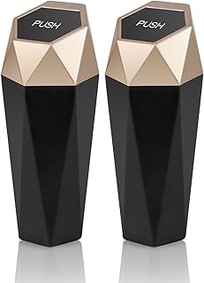 2 Packs Car Trash Can with Lid, New Car Dustbin Diamond Design, Leakproof Vehicle Trash Bin, Mini Garbage Bin for Automotive Car Home Office Kitchen Bedroom(Gold)