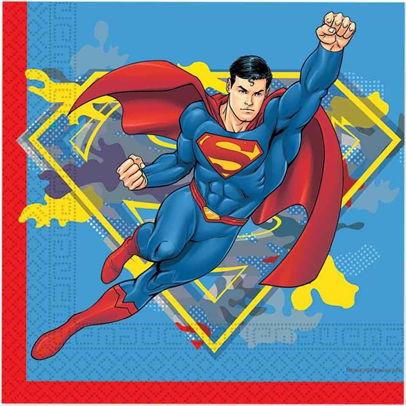 Procos Dc Superman Guardanapos 33 x 33 cm, 2 camadas, pacote de 20, FSC, aniversário, festa temática