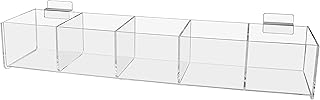 Marketing Holders Slatwall Acrylic Retail Tray 19.5 Inch Wide x 5 Inch Deep Five Compartment Dump Bin Clear Product Merchandise Storage Caddy for Businesses