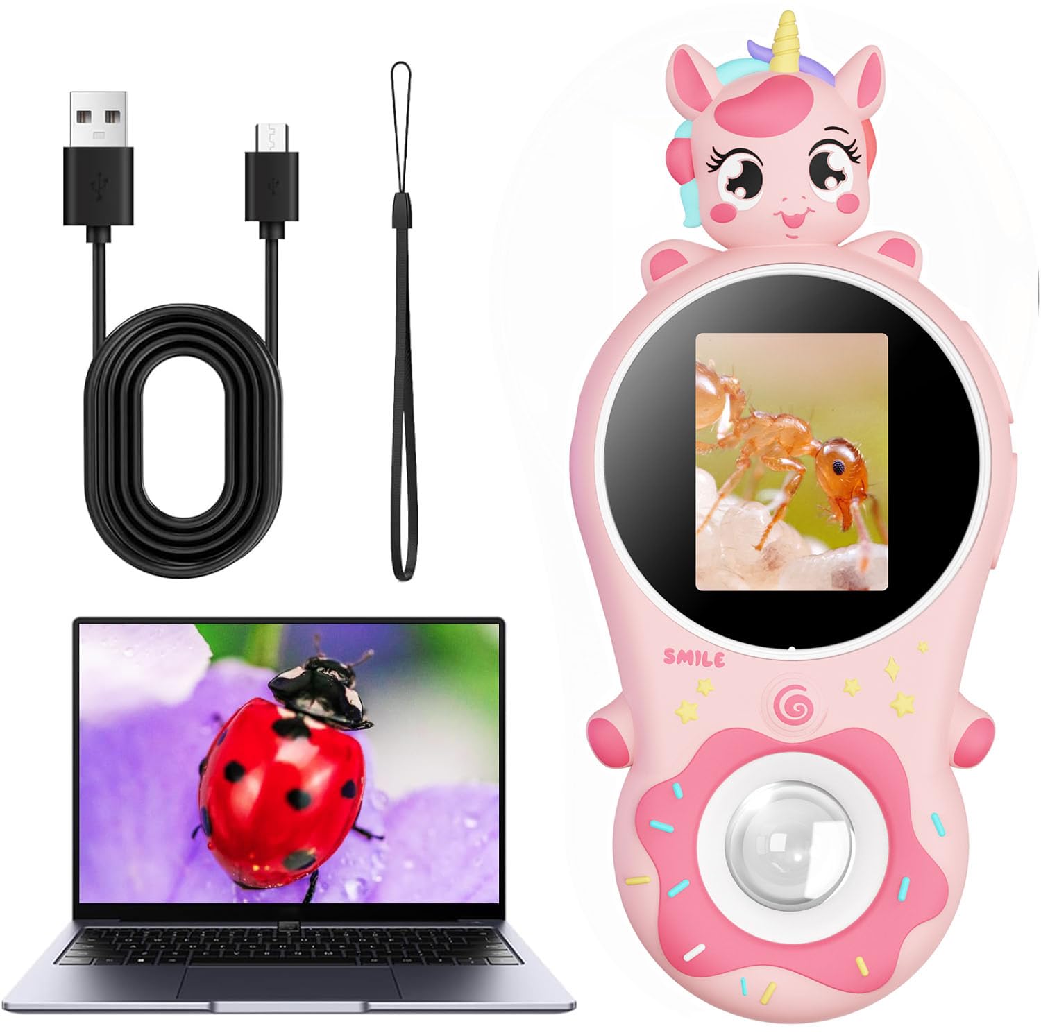 Kids Microscope-Mini Handheld Digital Microscope for Kids- Educational Science for Age 3 4 5 6 7 8 Pink)