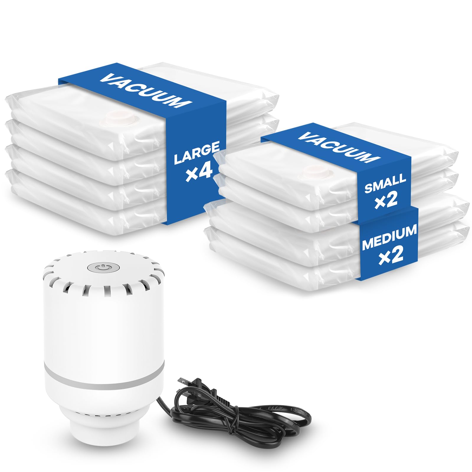 Clothes Vacuum Bags with Electric Pump, Pack of 8 (4 Large, 2 Medium, 2 Small), Vacuum Bags Clothes for Blankets, Duvets, Pillows, Quilts, Travel, Moving