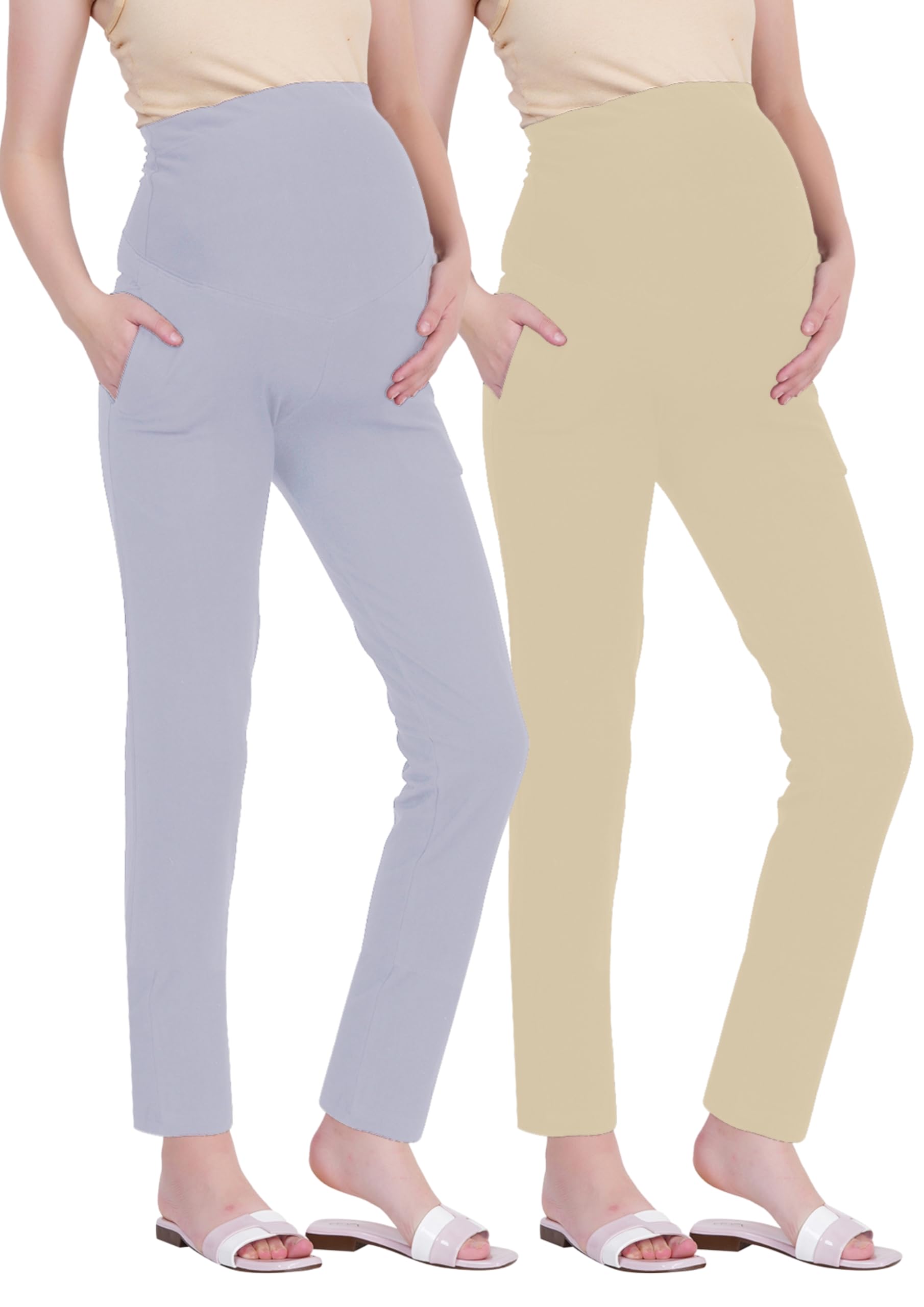 Women's Maternity Leggings with Pockets – Comfortable, High Waist Support and Stretchable Pants for Pregnancy - Pack of 2-picture-51