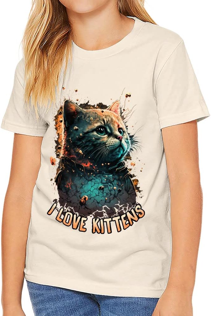 I Love Kittens Kids' T-Shirt - Cat Art T-Shirt - Unique Tee Shirt for Kids