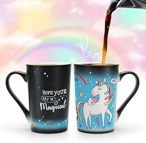 Miniatura 7 de MUGKISS Taza mágica de unicornio, lindas tazas de café, divertidos regalos de cumpleaños para niñas, taza de cerámica, taza que cambia de calor,