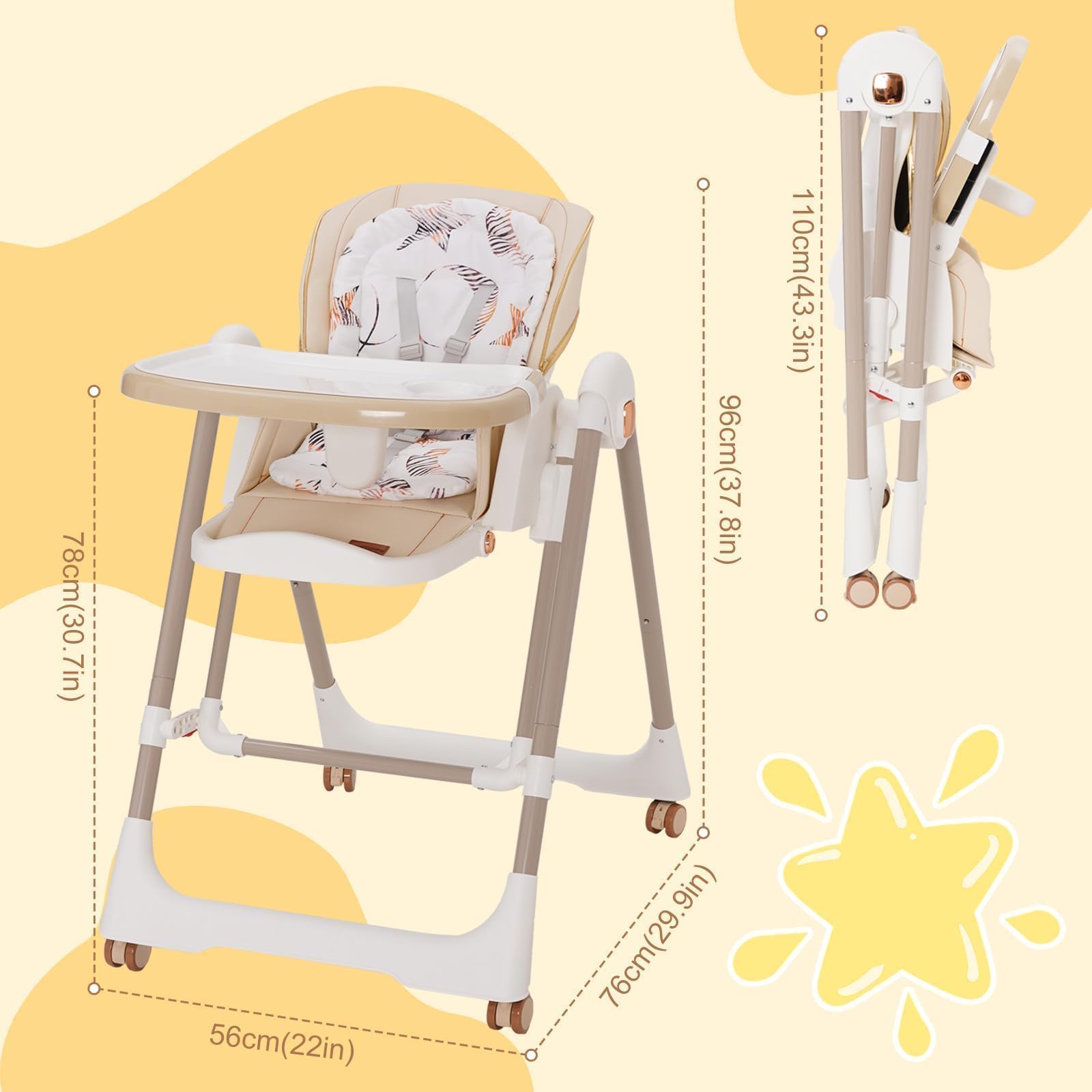 5 en 1 chaise haute bébé evolutive, pliable chaises hautes enfant,transats et balancelles transat haut inclinable bébé confort chaise reglable hauteur,highchair Baby Portable Foldable high