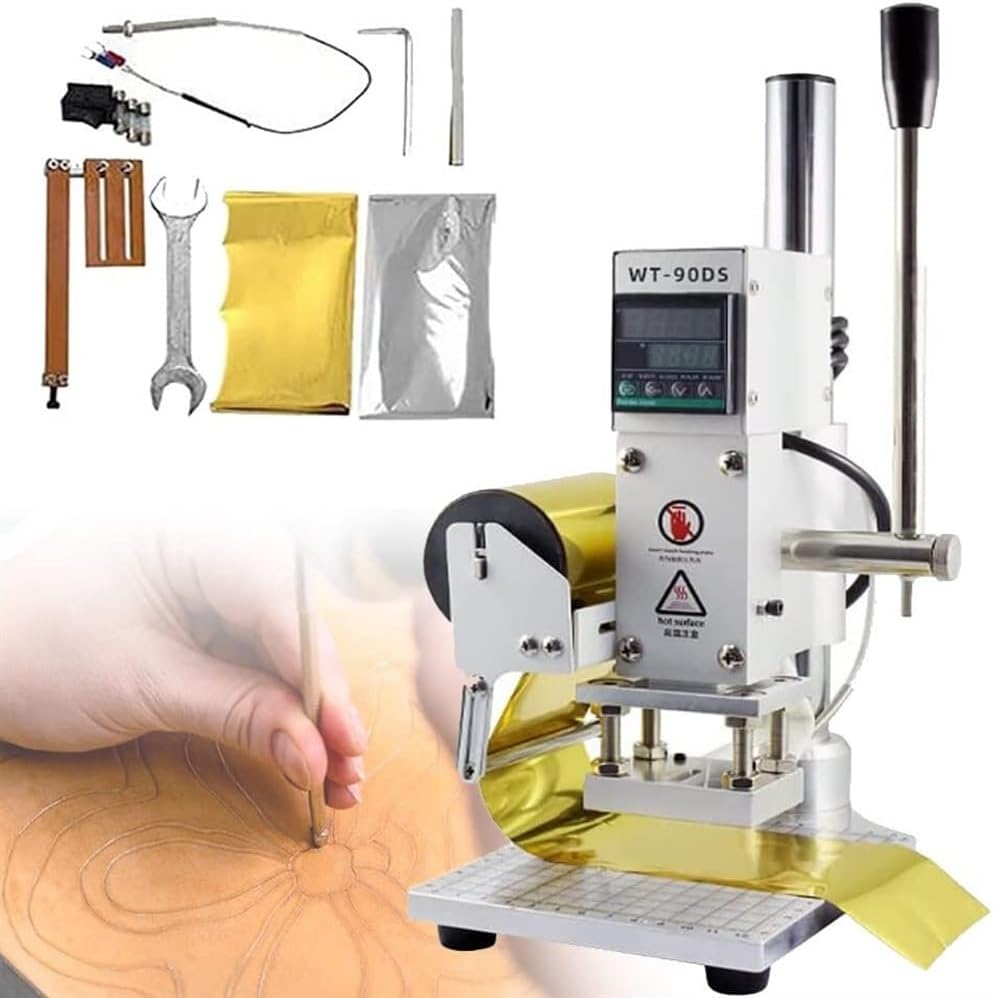Hot Foil Stamping Machine Leather Embossing Machine Bronzing Machine Manual Leather PVC Paper Logo Stamper Temperature Adjustable (10X13CM)