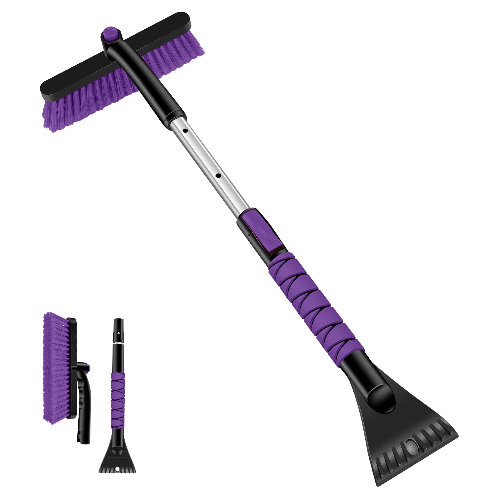 Odoland Ensemble de Grattoirs à Neige Détachable et Rétractable pour Auto, 2 en 1 Grattoirs à Glace et Brosse à Neige Pivotante à 360°, Extensible de 66cm à 84cm, Outil de Déneigement pour Voiture