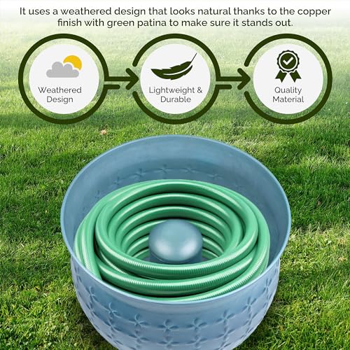 LifeSmart Garden Hose Storage Holder Pot with LId Antique Light Green Lattice Steel | Expandable Water Hose Container 17 x 11.5” Hold up to 125 ft Outdoor or Indoor Use - Thumbnail 2