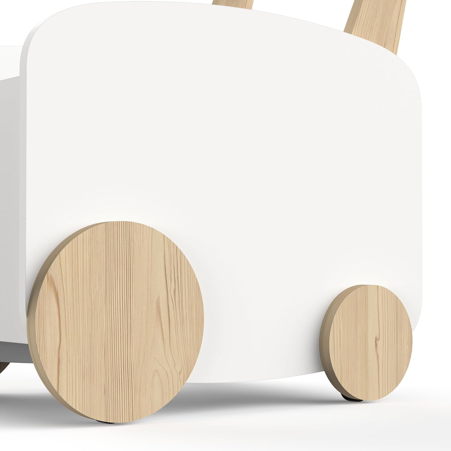 habeig Lauflernwagen, Spieltruhe, Spielzeugbox für Kinderzimmer, MDF & Echtholz, 50x53x35 cm, Rollbar, (Weiss/Holz) 829