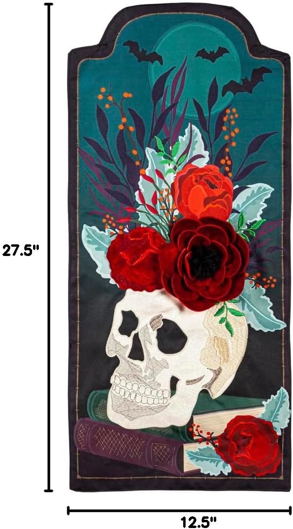 Evergreen Flag Halloween Floral Skull Everlasting Garden Flag | Weather and Fade Resistant |Outdoor Décor For Homes and Gardens
