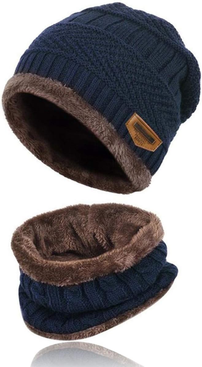 Kata Winter Warm Beanie Hat Scarf Set Thick Skull Cap with Soft Fleece Lining