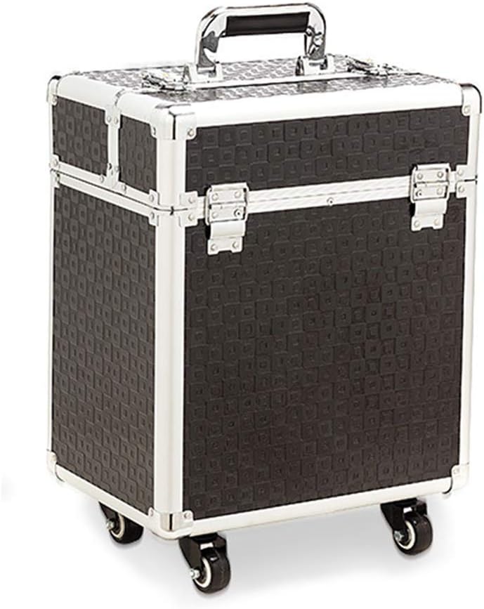 PU Trolley Cosmetic Case Large Capacity Expandable Tray with 4 Universal Wheel Travel Storage Hairdressing Organiser for Salon Beauty,4 (2)