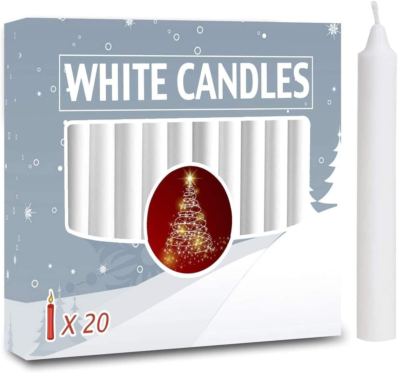 20 pcs Candles for Christmas Tree - Chime Decorations - Christmas Pyramids Carousel - Magic Ritual Spell - 4-inch X 0.5-inch Diameter (20 pcs, White)