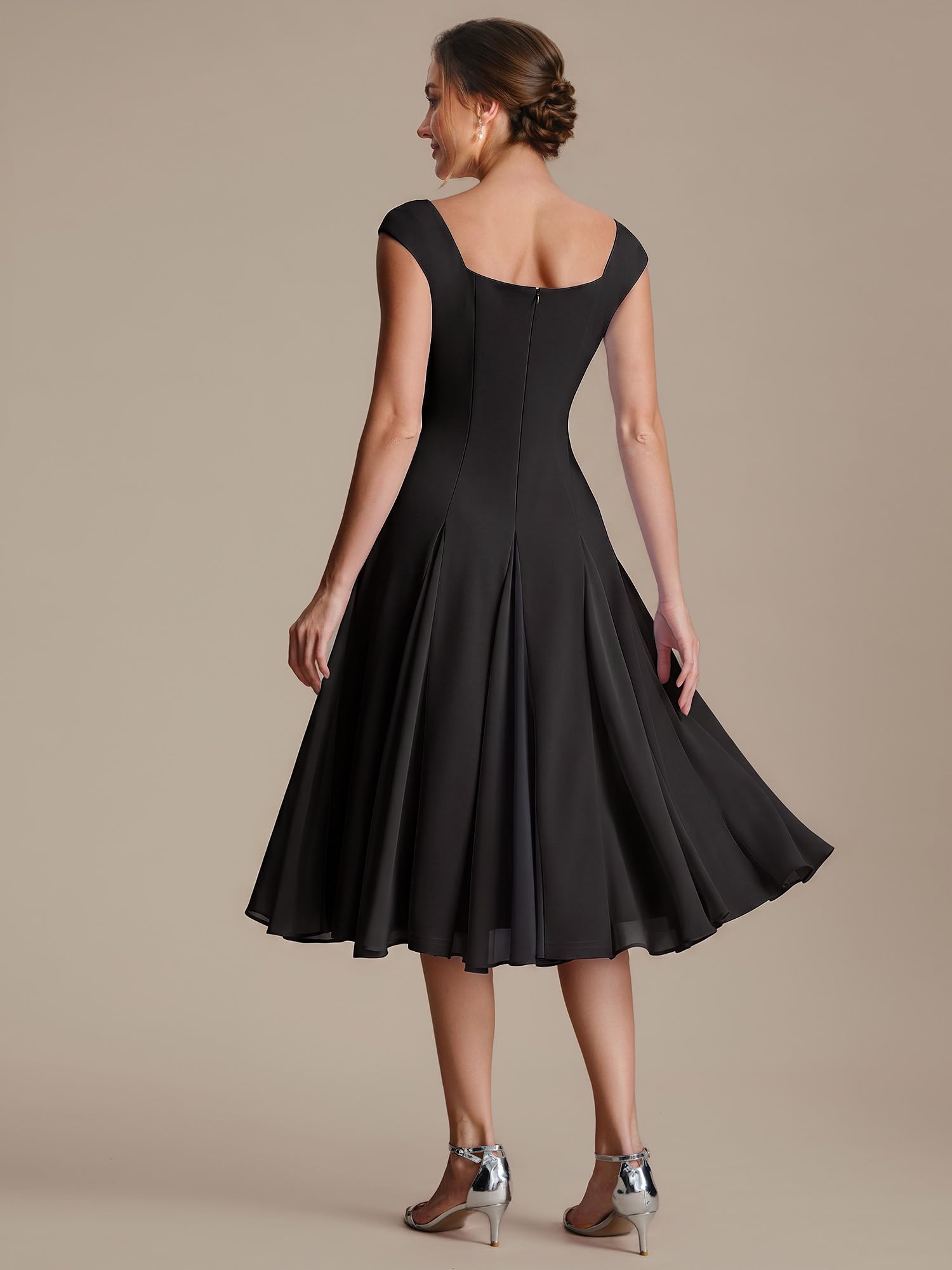 Ever-Pretty Robe Cocktail Élégante Col Carrée Manches Cape Crêpe Midi Coupe Trapèze EG02776