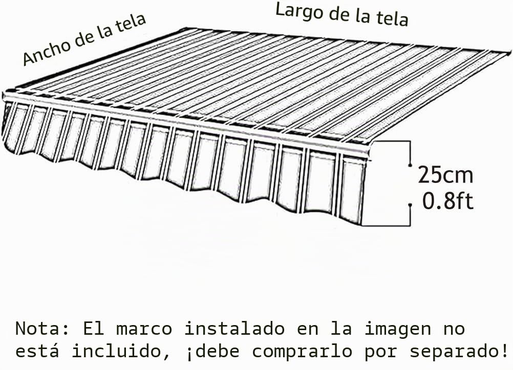 Lona para toldo Exterior, Tela de Repuesto para toldo, Tela Impermeable Ripstop, poliéster 320 g, Estructura no incluida,Camel,(10x8.2ft) 3x2.5m