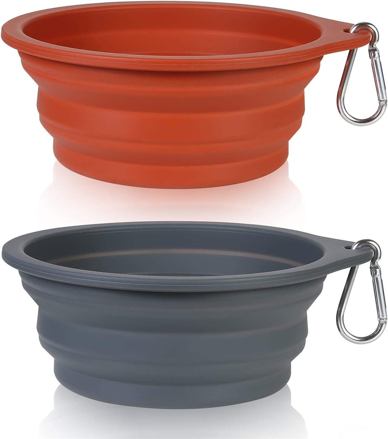 2Pack Collapsible Dog Bowls for Travel, No Plastic Rim, 600ML (Brown+Grey)