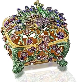 Peacock Figurine Trinket Boxes Hinged Collectible Crystal Jeweled Enameled Ring Holder Animal Jewelry Box Dressing Table Ornament