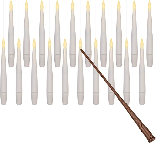 Leejec 20pcs Flameless Taper Floating Candles with Magic Wand Remote, Flickering Warm Light, Battery Operated 6.1" LED Electric Window Candle, Decor for Christmas, Wedding, Halloween, Birthday Party