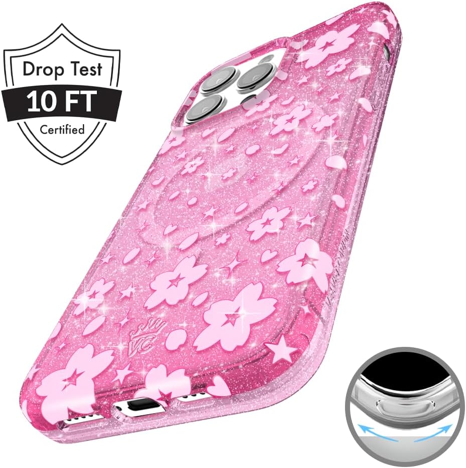 VELVET CAVIAR for iPhone 13 Pro Case Pink Glitter - Compatible with MagSafe - 10ft Drop Tested - Cherry Blossom Floral Summer Spring - Image 6