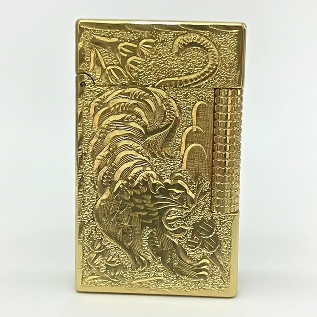 Retro Flip-top Sound Butane Lighter Embossed Tiger Shape Side Pulley Ignition Collectible Ornaments Mens Gift Gold