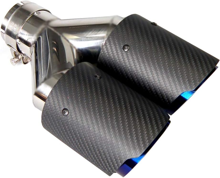 Twin Tips Carbon Fiber Exhaust Pipe with Blue Burnt Stainless Steel Dual-outlet Tailpipe (Matte Carbon Fiber,inlet 57mm)