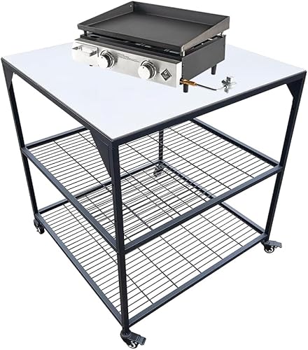 Carrito móvil de 3 niveles de acero inoxidable para parrillas al aire libre y hornos de pizza