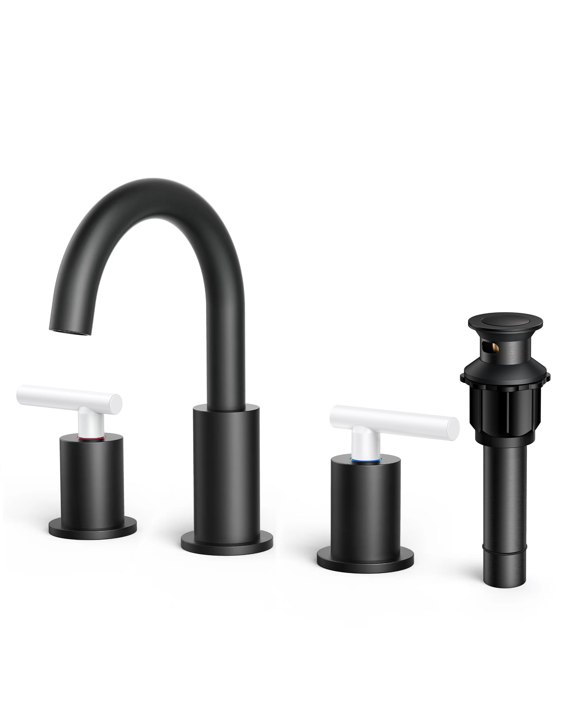 Snapklik.com : FORIOUS Matte Black And White Bathroom Faucet 3 Hole, 8 ...