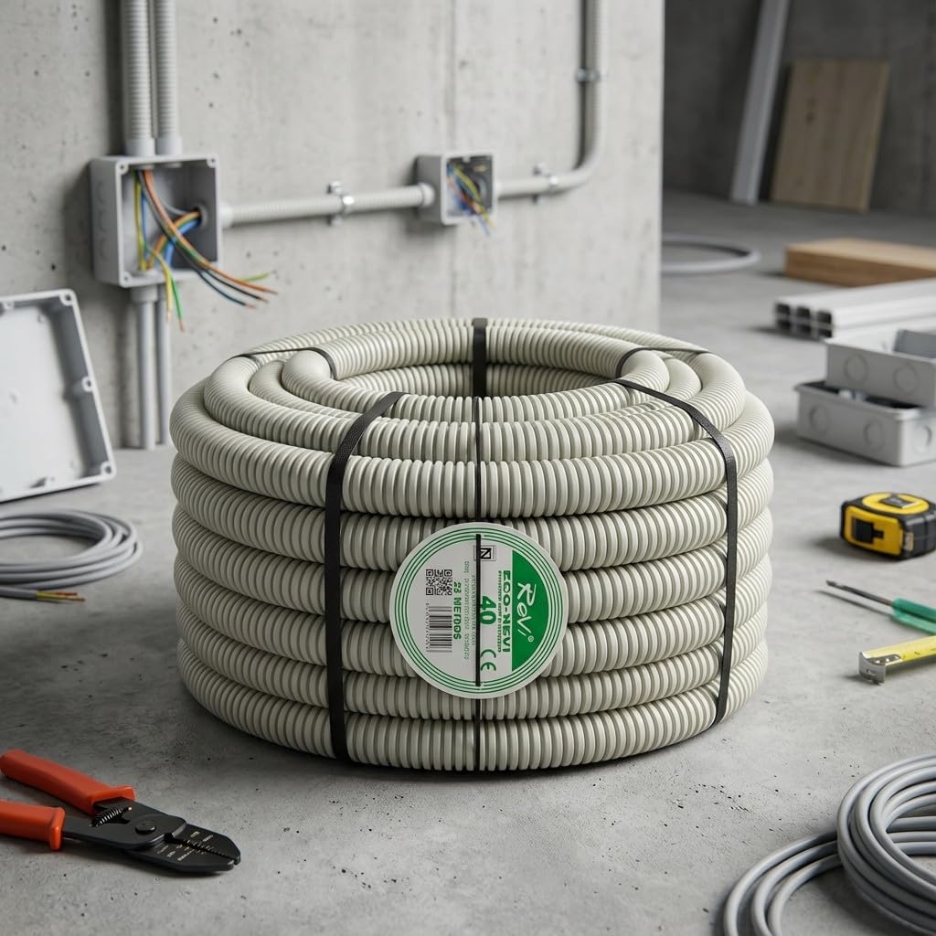 Suinga Tubo Corrugato privo di alogeni 40mm | Tubo Flessibile a Spirale rinforzato 25 metri | Isolamento in PVC per cavi elettrici