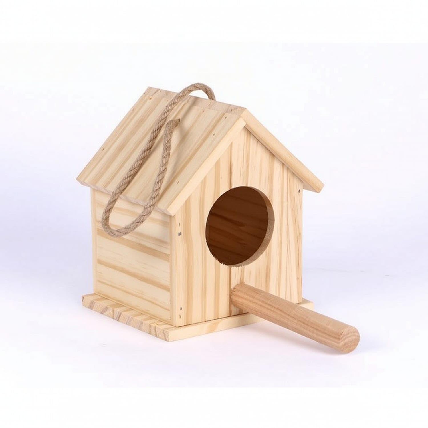 Unfinished Wooden Birdhouse with Perch Natural Wood Wooden Birdhouse Small Hanging Bird House Outdoor for Birds, Finches, Garden, Yard, Small Wood House|Birdhouses|Home & Garden-image-45