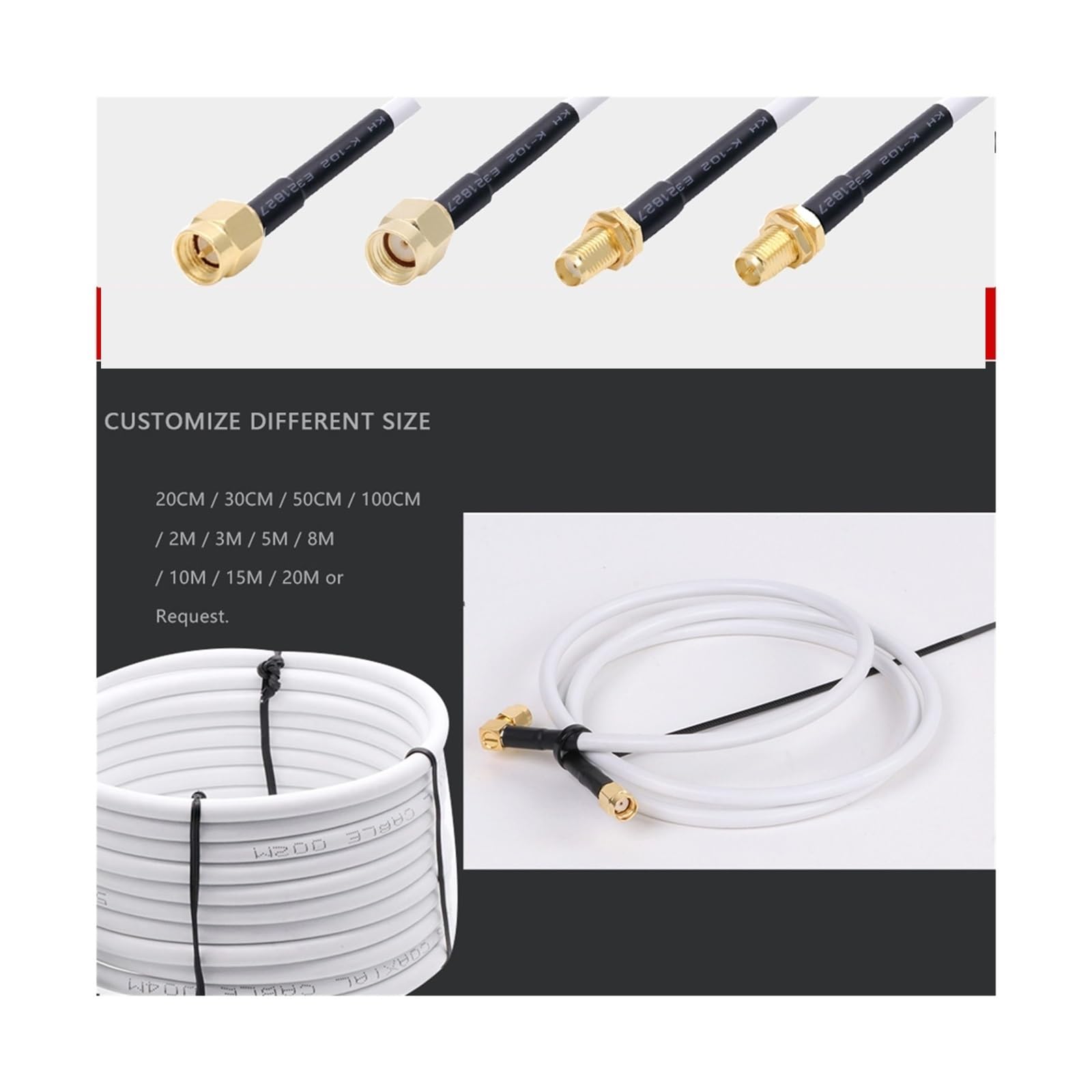 Cable coaxial SMA macho de 1 m a 15 m a RG58 de 50 ohmios, conector de extensión de antena, adaptador de coleta.(SMA M to SMA M-15M)