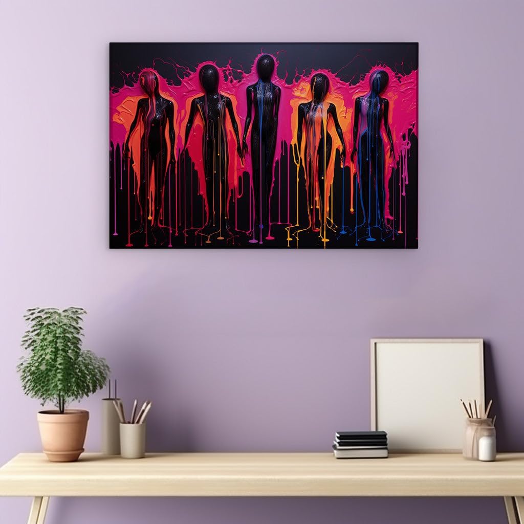 Canvas for Living room. Vivid Contrast: Paint-Dripped Silhouettes Dance Against Darkness, 27 x 18 inch Canvas Wall Art - Ready to Hang - 69x46 cm (27x18 inch)