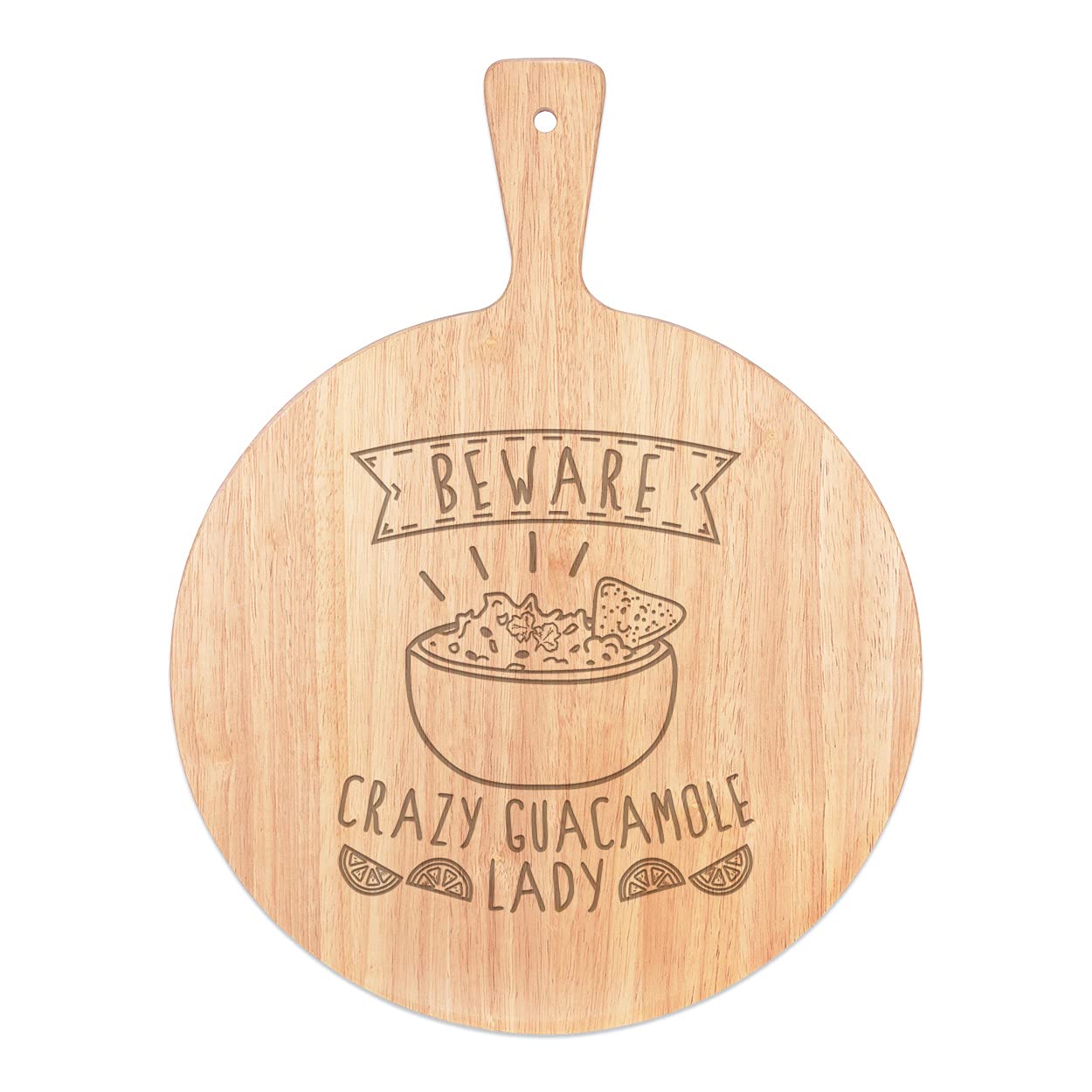 Plateau Pizza Board Attention Fou Guacamole en Bois Grand Rame de Service Rond 45x34cm