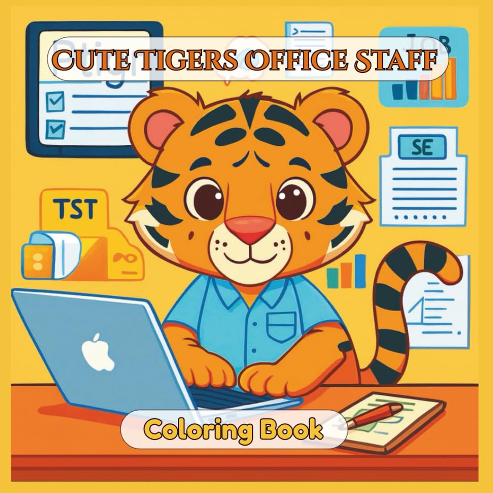 Cute Tigers Office Staff Coloring Book: 108 Pages of Cute Office-Themed Tiger Illustrations — With Blank Back Pages to Prevent Bleed-Through (8.5 x 8.5)