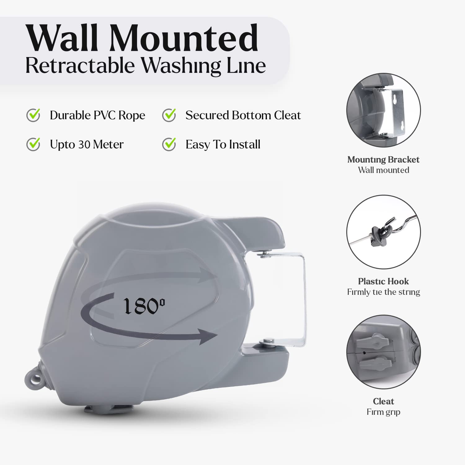 FunkyBuys 30m Double Retractable Washing line Outdoor, Heavy Duty Extendable Washing Line with Twin Cable - Image 4