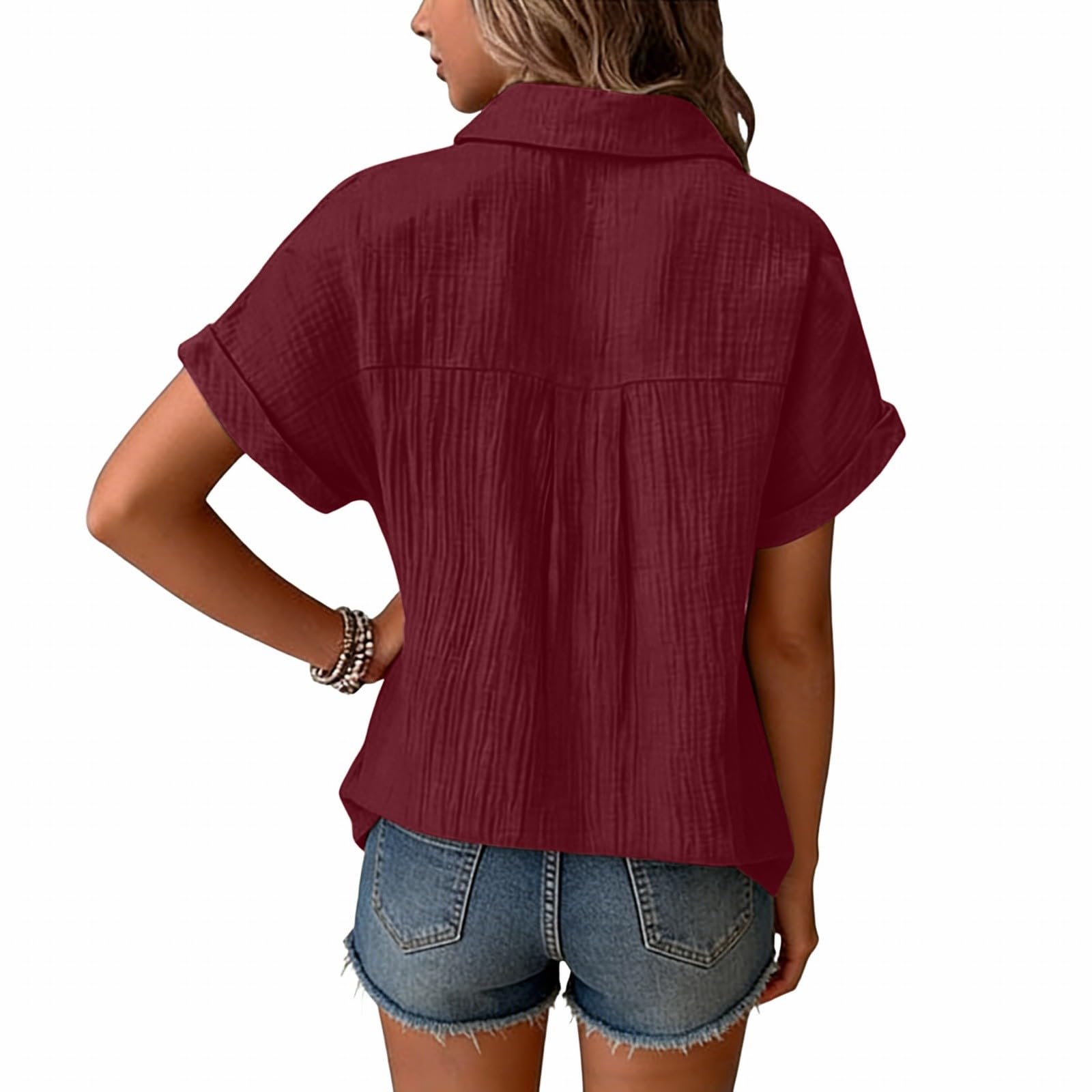 Blusen & Tuniken für Mädchen Casual Musselin Bluse Einfarbig Leinenhemd Locker Baumwolle Leinen Hemd Knöpfe Revers Sommerhemd Dünne Sommer Shirt Leichte Kurzarm Freizeithemden für Kinder Tops Shirts