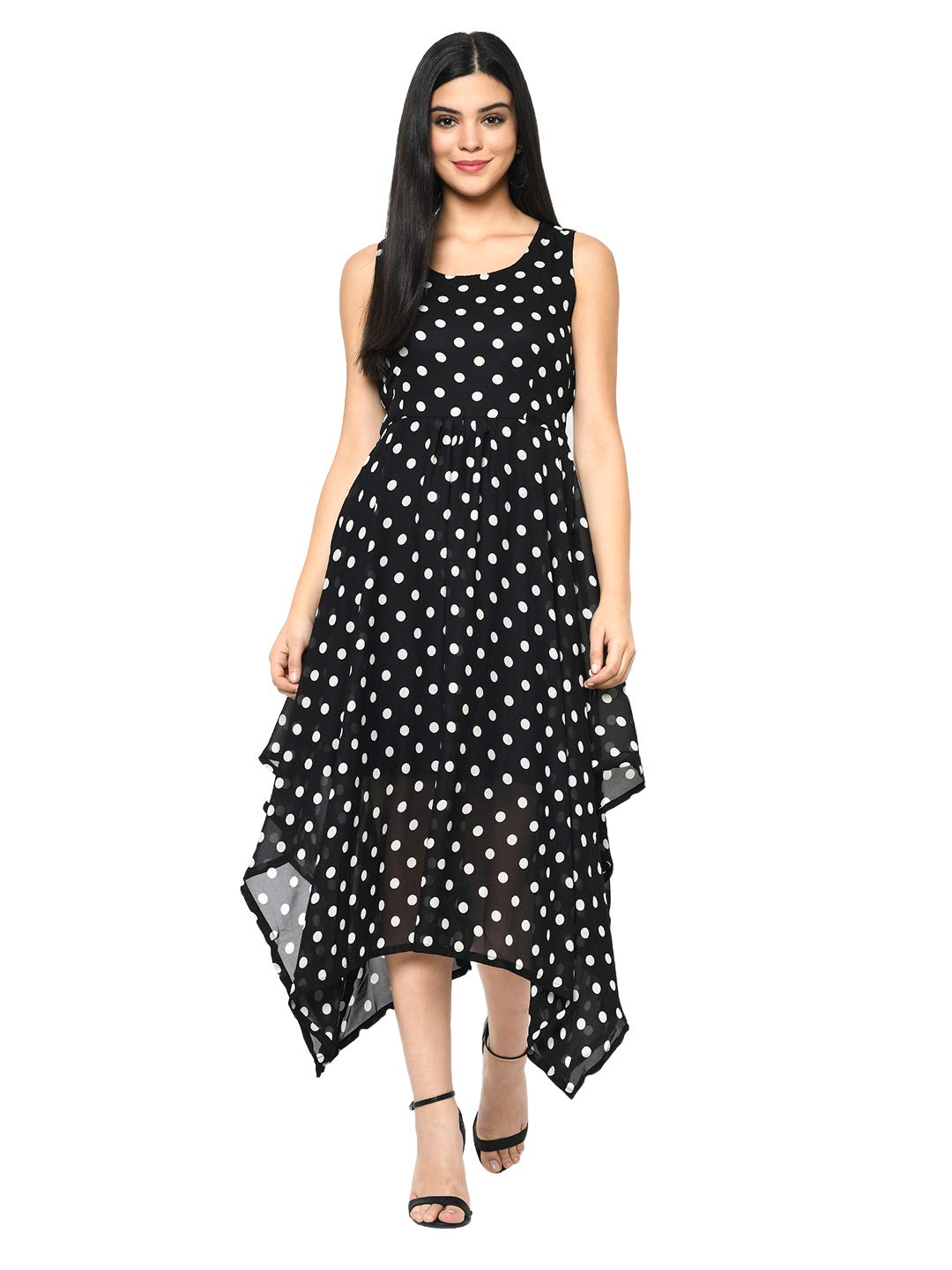 My SwagWomen's Georgette Asymmetric Handkerchief Hem Midi Dress