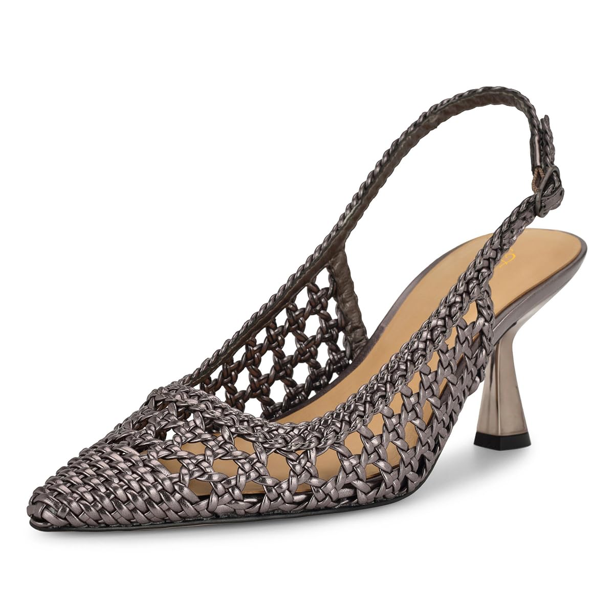 Tang'scuisins Women Basket Weave Slingback Pumps Pointy Toe Strappy Sandals Buckle Mid Spool Heels Fashion Summer Daily Shoes Size 4-16 US