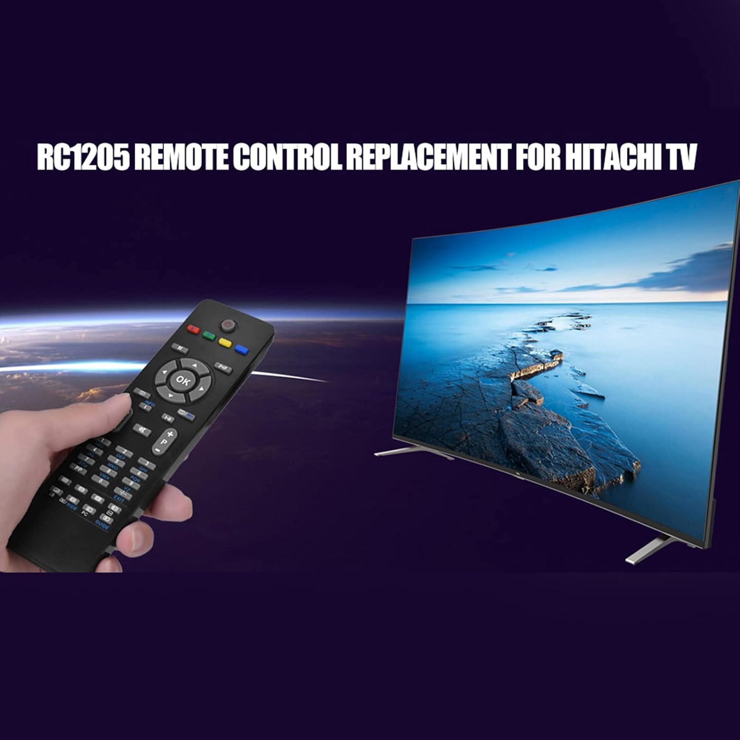 ASHATA Remote Control for Hitachi TV, Universal Smart LED LCD TV Replacement Remote Control Controller RC1205 for Hitachi
