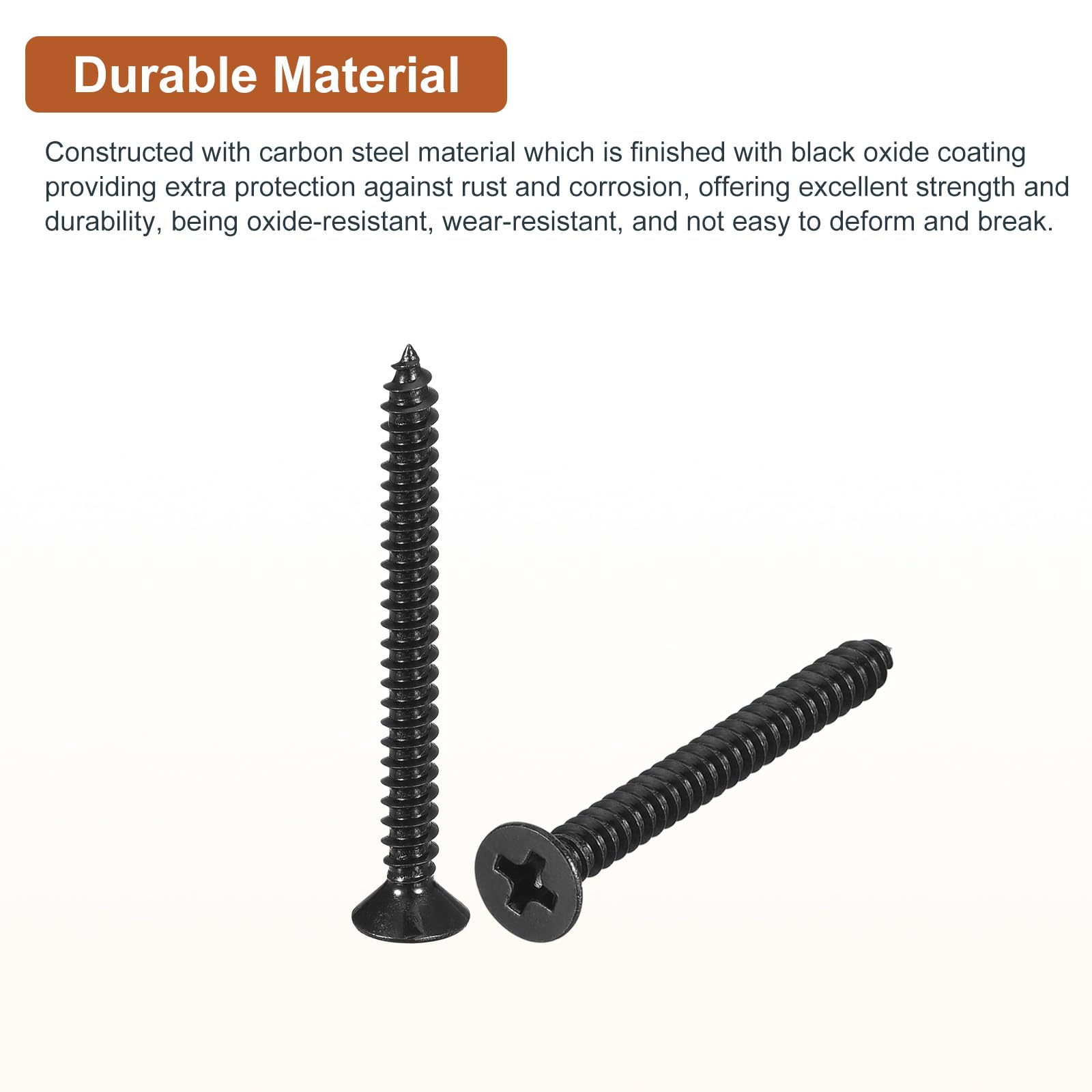 DTGN 100Pcs #6x1-3/8" Flat Head Wood Screws, Carbon Steel Phillips Self Tapping Screws - Good for Woodworking Furniture - Black - Image 3