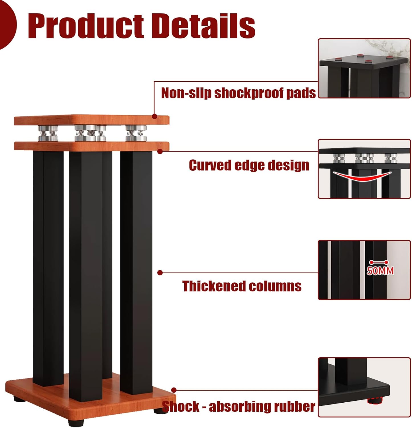 Pair of Heavy Duty Sound Stands,Universal Speaker Stands for Surround Sound,Vibration-Absorbing MDF Design Audio Stand for Home Theater Studio,Holds 110lbs Bookshelf/Satellite/Speaker(Walnut, 21 inch)